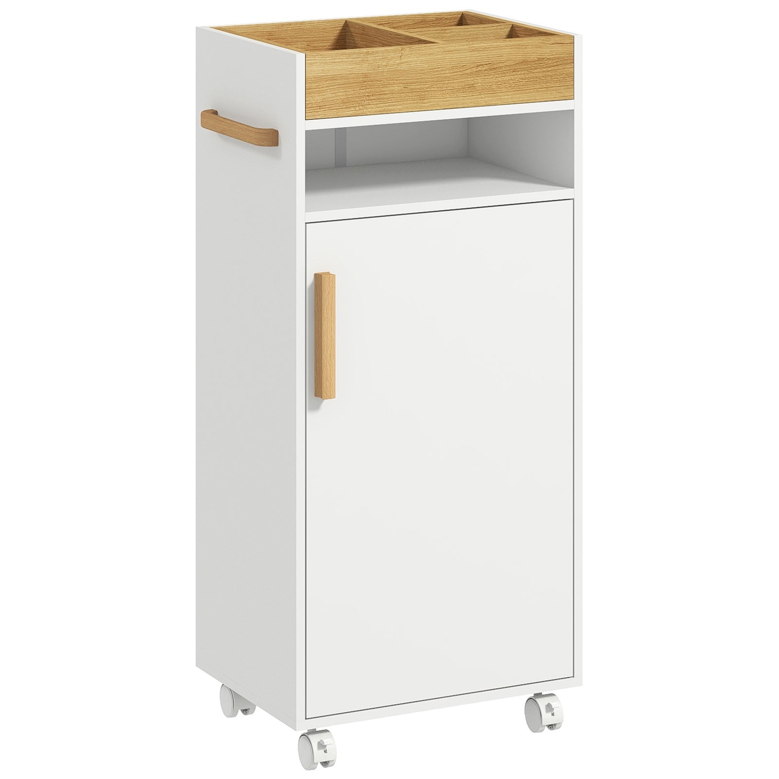 Bathroom Storage Cabinet With Cushioned Door And Wheels