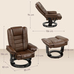 HOMCOM Swivel Manual Recliner And Footrest Set Pu Leather Chair Brown