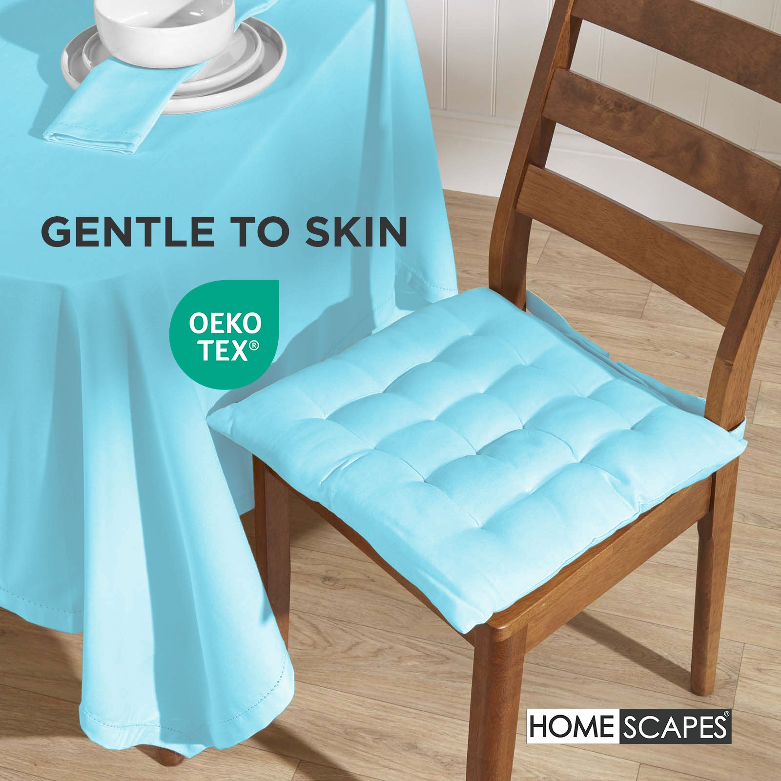 100% Cotton Seat Pads Plain Chair Cushions For Dining Room, Kitchen, Or Outdoor Garden Use | Set-of-1 | Light Blue