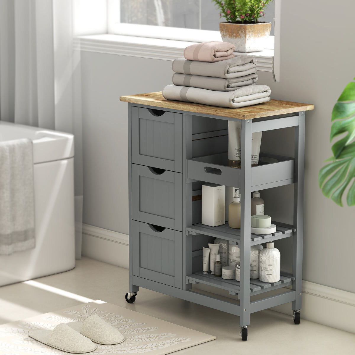 HOMCOM Rolling Kitchen Island Cart, Bar Serving Cart On Wheels Grey