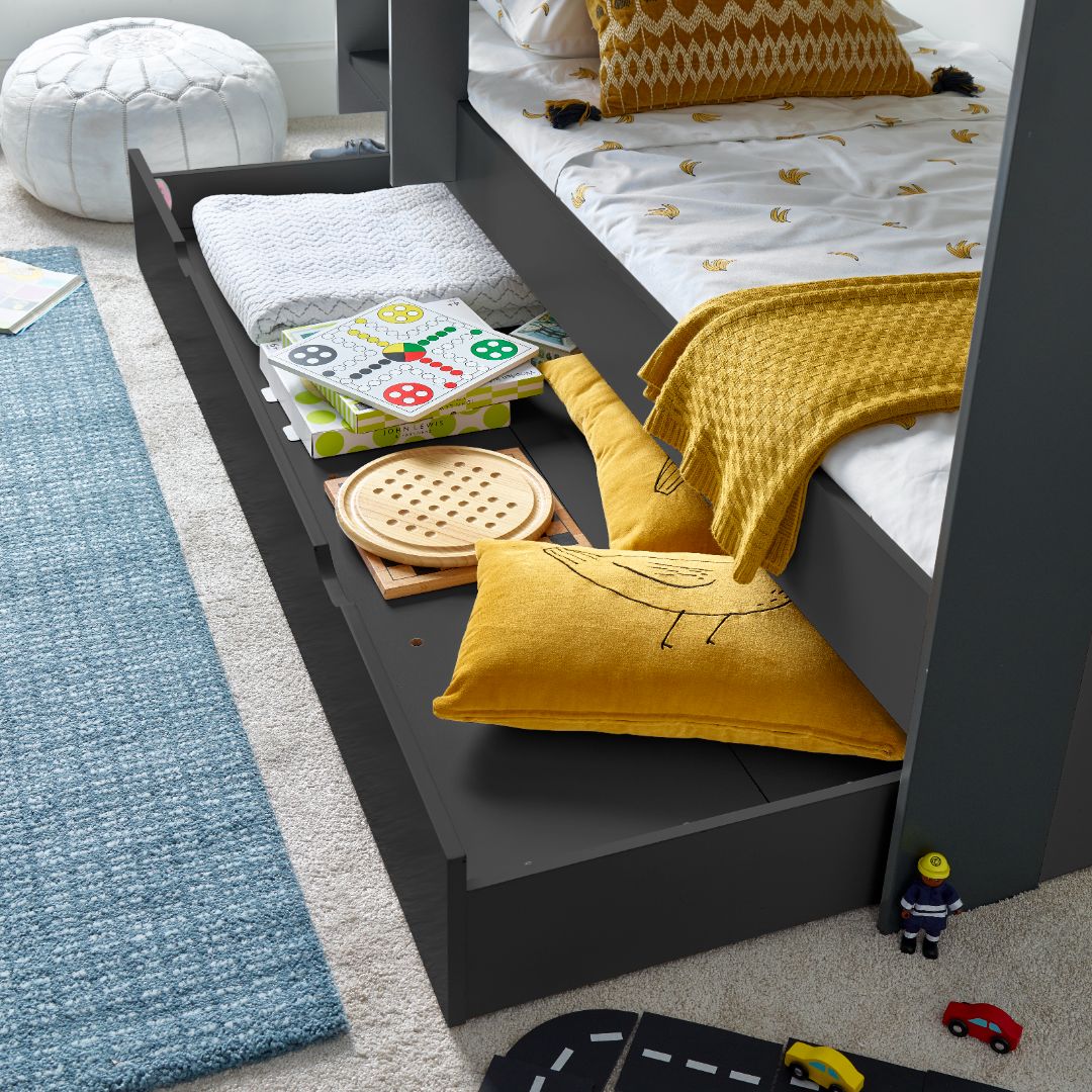 Olly Storage Bunk Bed Without Drawer With Spring Mattresses | Single | Anthracite