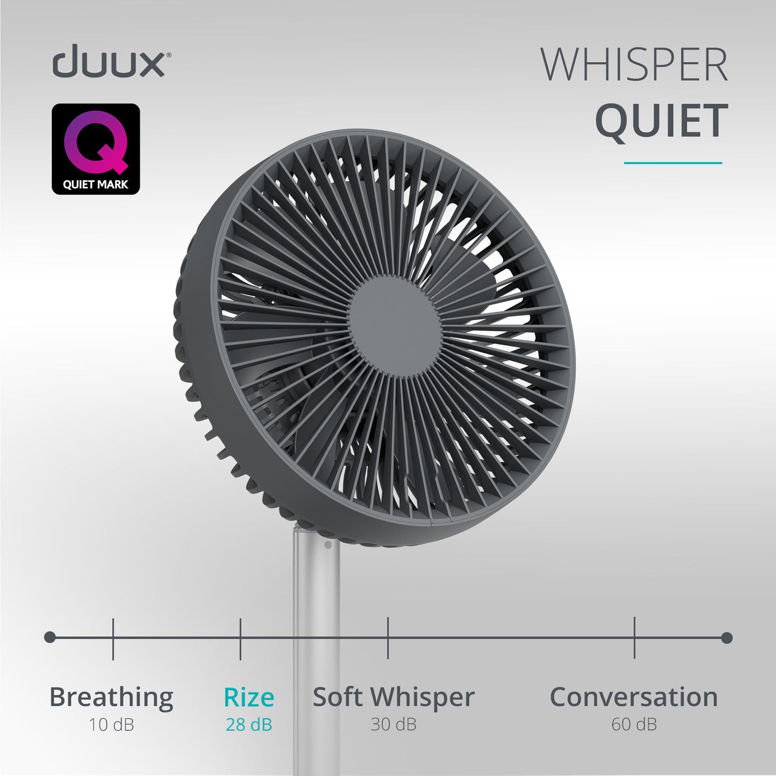 Rize Portable Fan With Rechargeable Battery | Grey
