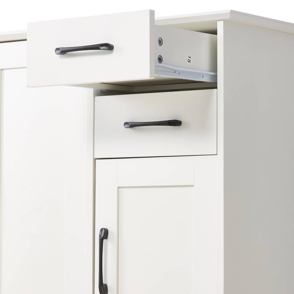 Modern White Sideboard With Black Handles, 2 Drawers & 2 Cabinets, Adjustable Shelves