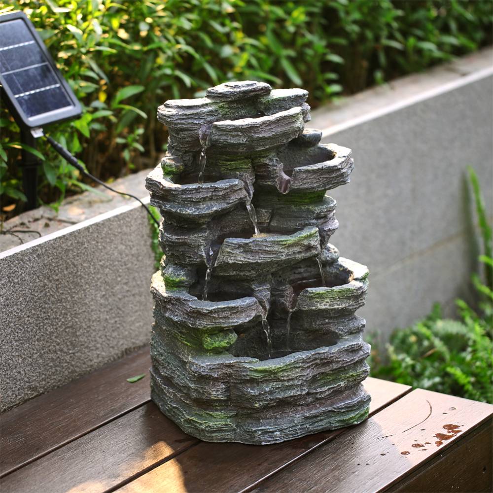 Faux Rock Garden Fountain With Lights