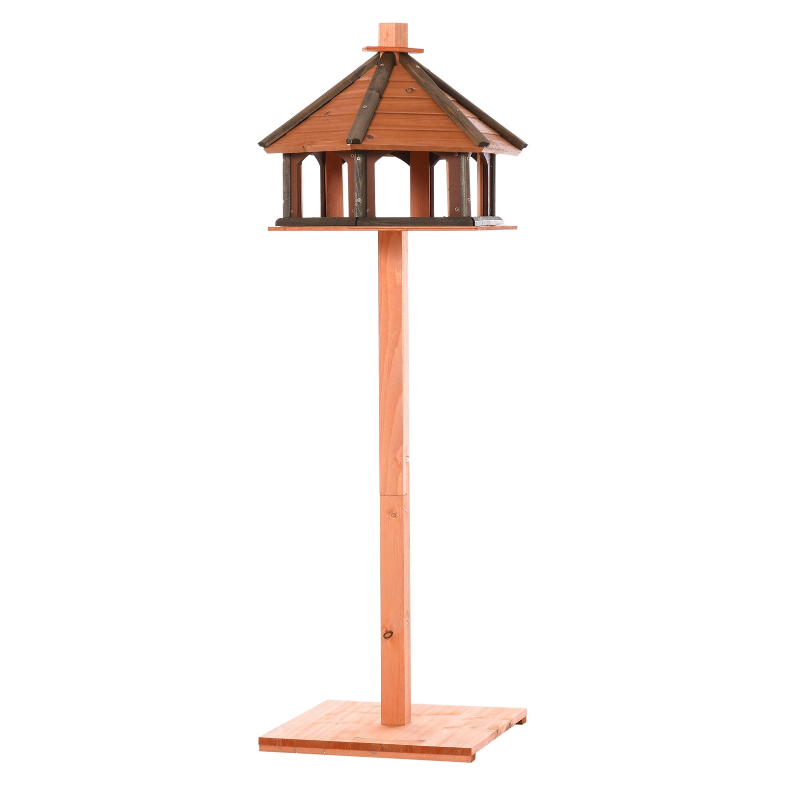 Pawhut Wooden Bird Feeder Bird Table With Roof For Outside Use Brown 130cm
