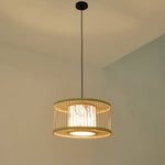 Rustic Bamboo Woven Pendant Light – Cylindrical Lampshade With Natural Beech Tone For Cozy Home Décor