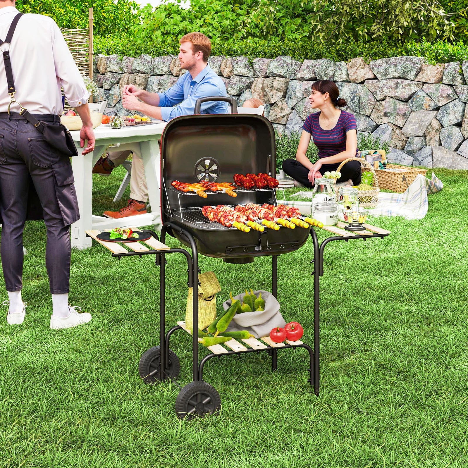 Charcoal Barbecue Grill Portable Bbq Grill | Red
