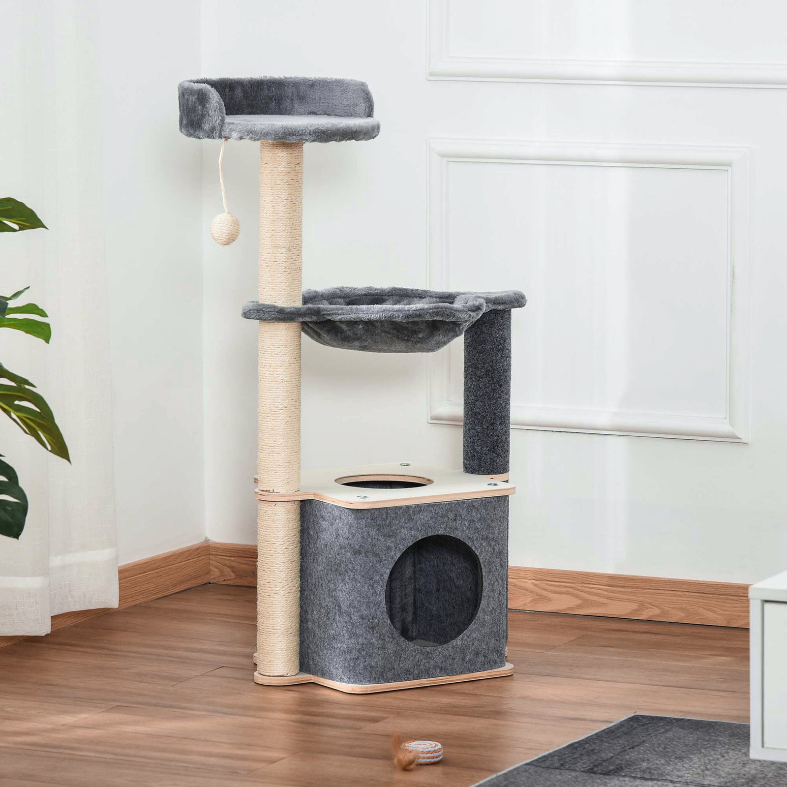 Cat Tree Tower Climbing  Activity Center With Sisal Scratching Post, Grey