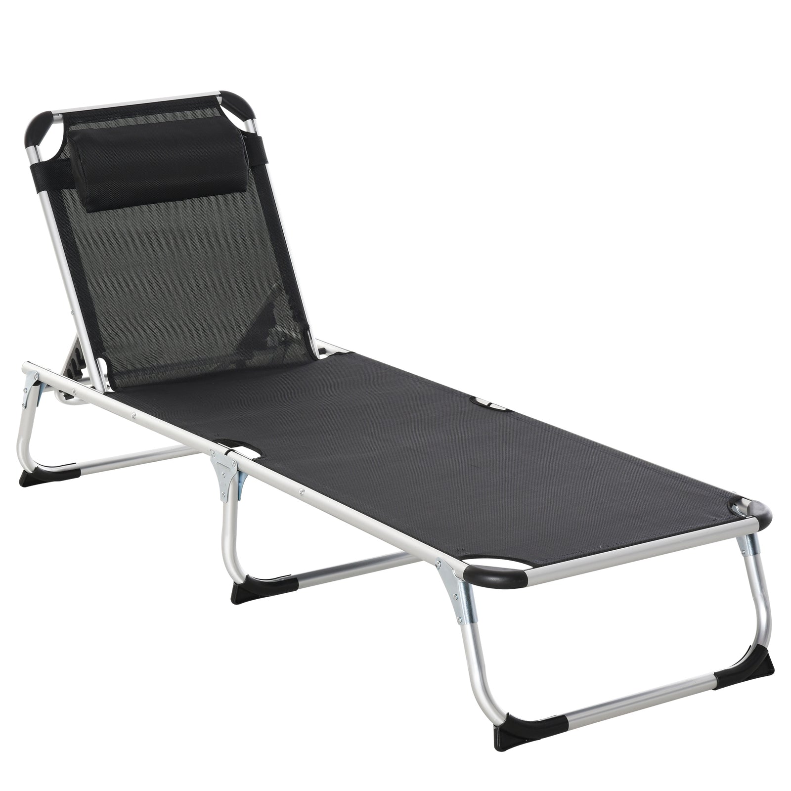 Folding Outdoor Lounger W/ Pillow | Black