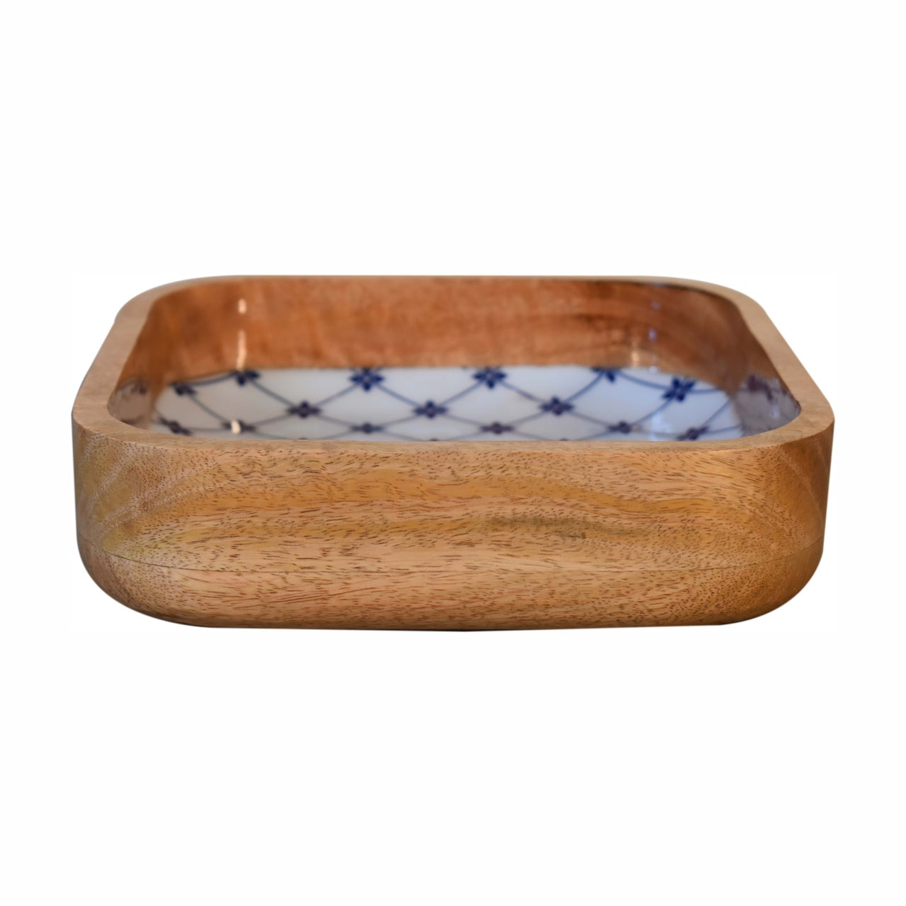 Solid Wood Blue And White Square Bowl Set Of 2