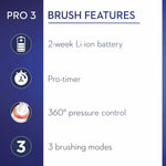 Pro 3 3500 Electric Toothbrush With Smart Sensor Cross Action, Black