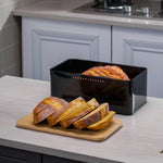 Metal Bread Box With Reversible Bamboo Lid For Kitchen Countertop