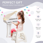 32 Keys Kids Piano Keyboard With Stool, Lights, Microphone | White