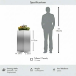 Zinc Galvanised Tall Square Planter | 32cm x 32cm x 75cm | Silver
