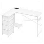 Corner Desk L Shaped With Drawers Power Outlet Office Gaming Wood White | White