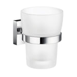 Frosted Glass Tumbler With Non Rust Brass Wall Mount Holder | Polished Chrome