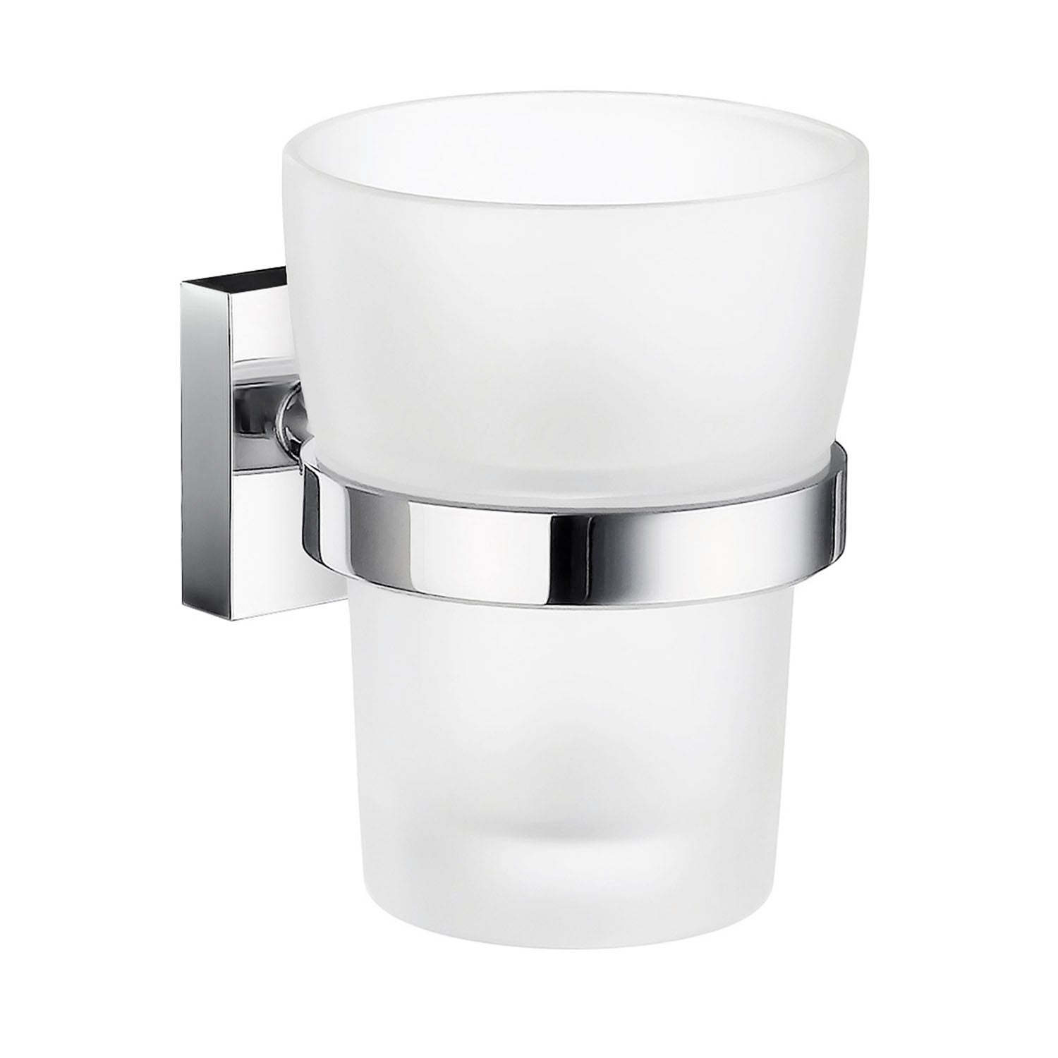 Frosted Glass Tumbler With Non Rust Brass Wall Mount Holder | Polished Chrome