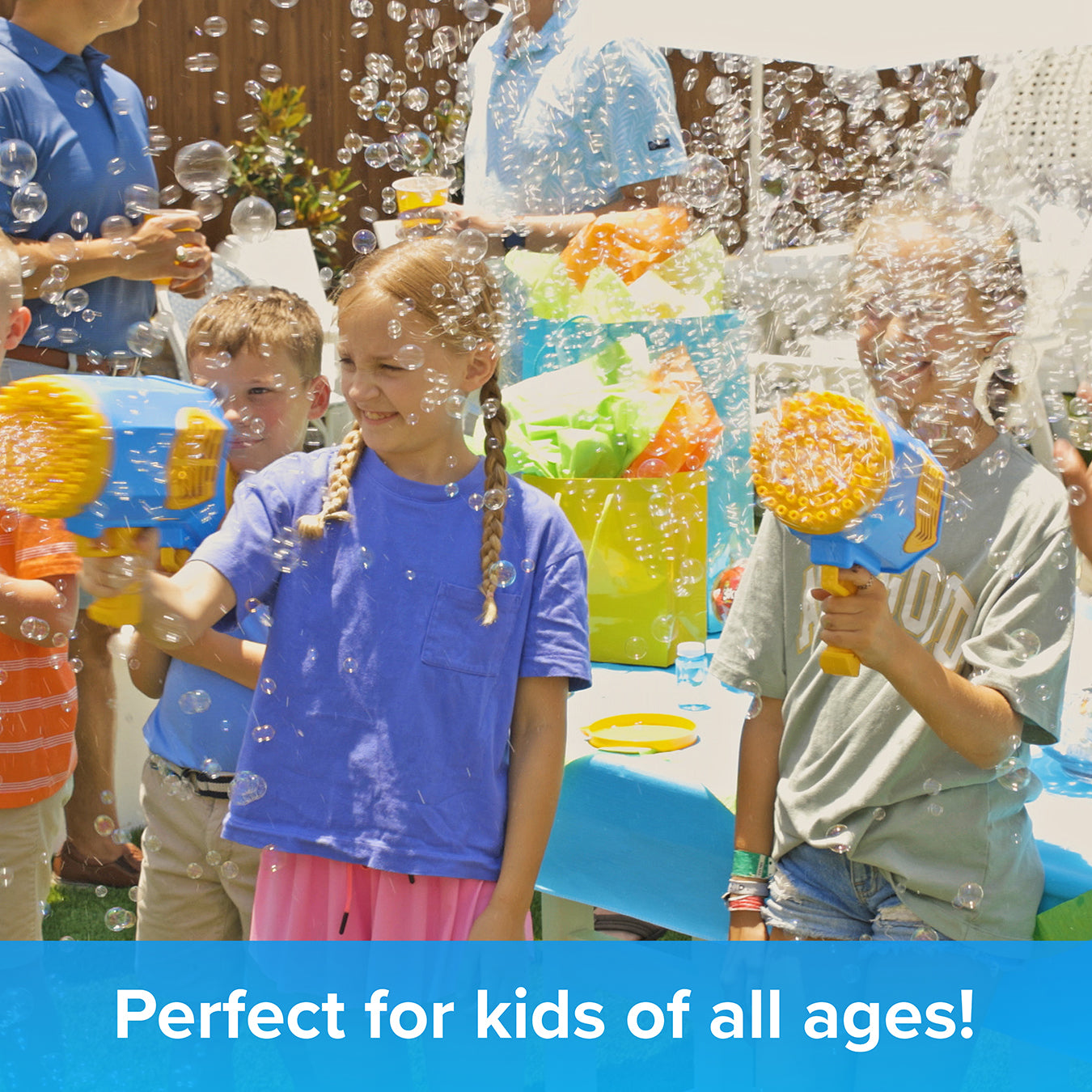 69 Hole Bubble Gun - Fun For Kids - Outdoor Toys For Boys & Girls - Shoots 100+ Bubbles A Minute - Built In Leds - Durable & Lightweight - Rechargeable - Includes 2x 50ml Solution