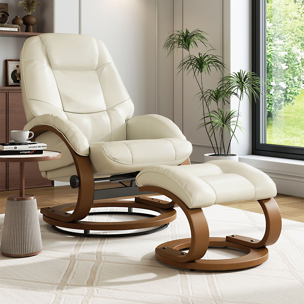 Ergonomic Executive Office Reclining Chair With Footstool | Beige