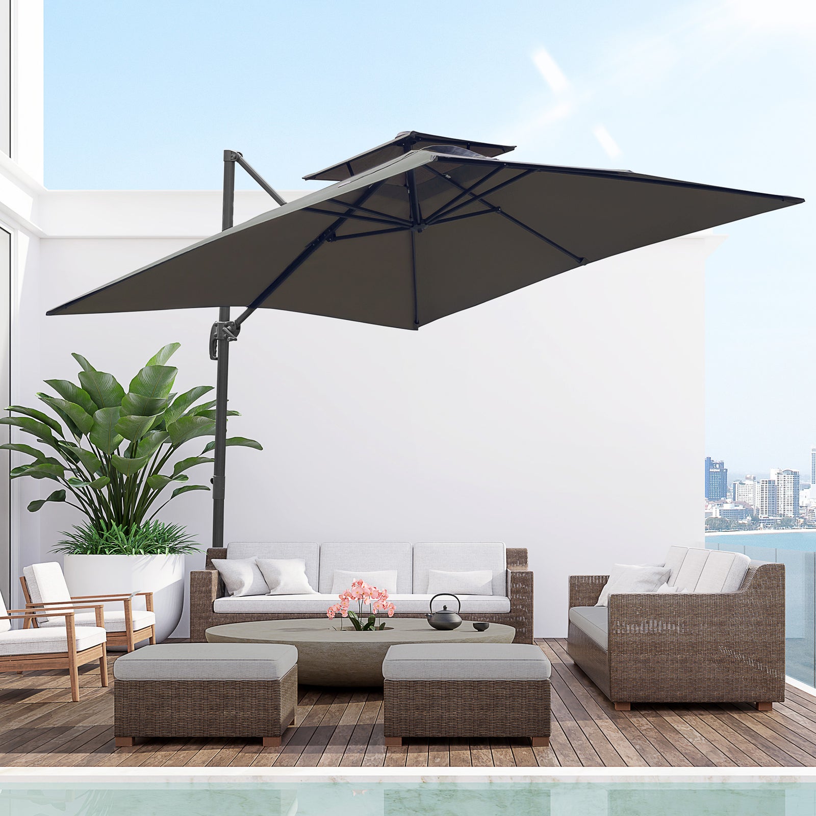 2.7x2.7m Cantilever Parasol W/ Base & Cover | Dark Grey