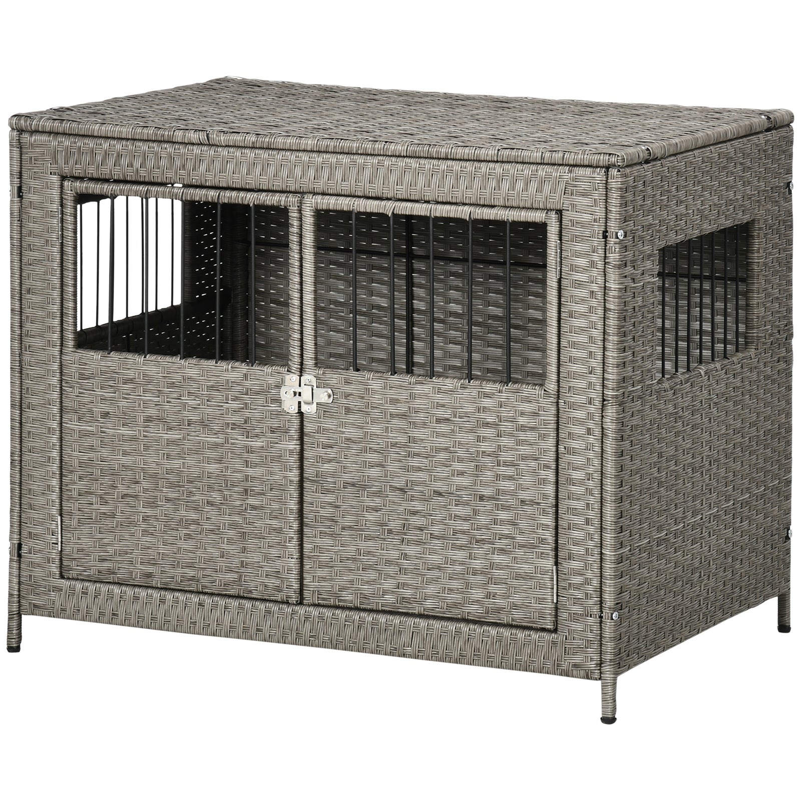 PawHut Pawhut Wicker Dog Cage Crate W/ Cushion For Medium Large Dogs, 85 X 61 X 70 Cm