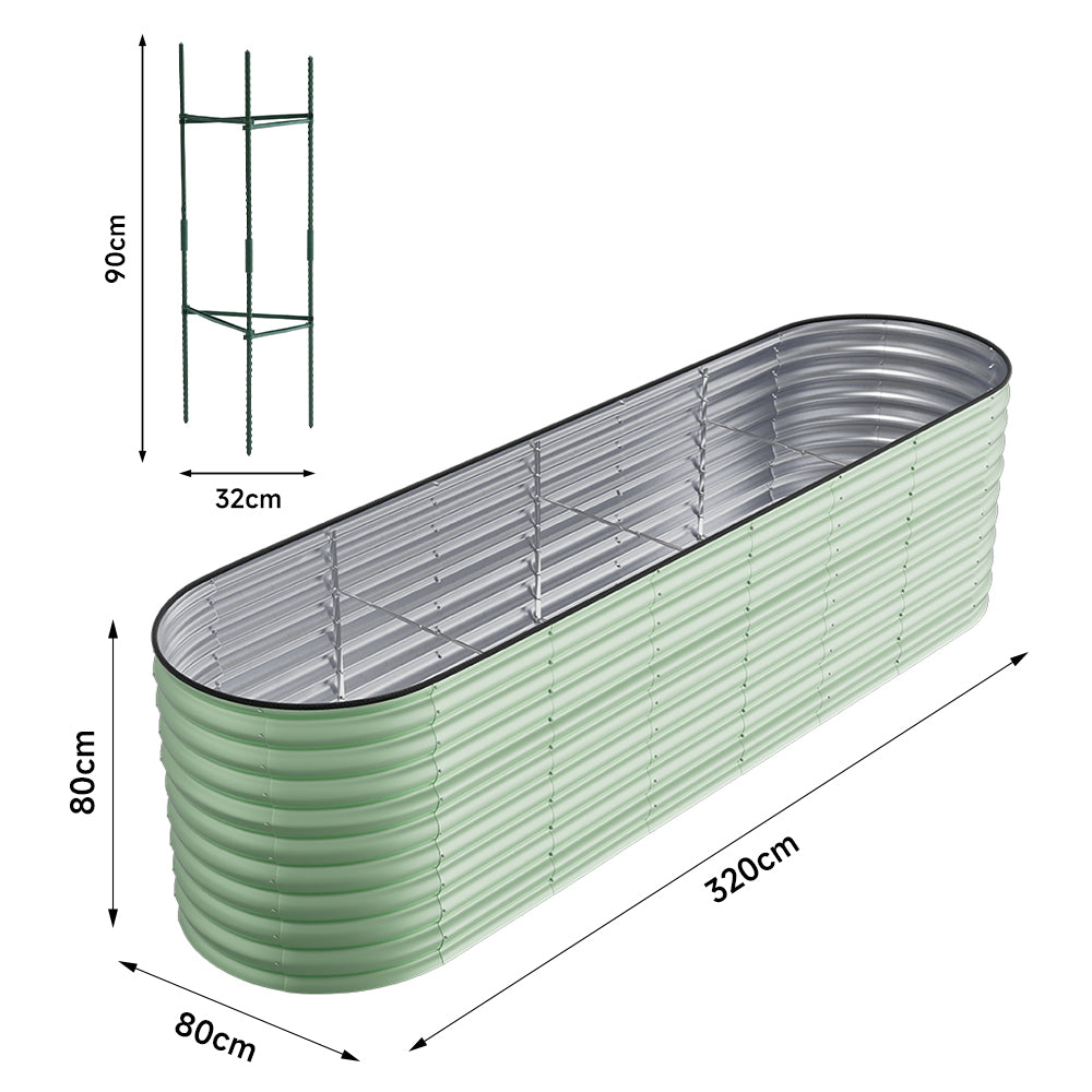 160cm/320cm W X 80cm D X 80cm H Oval Galvanized Steel Raised Garden Bed With Safety Edging, Ground Stakes & Elevated Design | Large