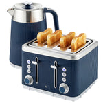 1.7l 3000w Rapid Boil Kettle And 4 Slice Toaster Set | Blue