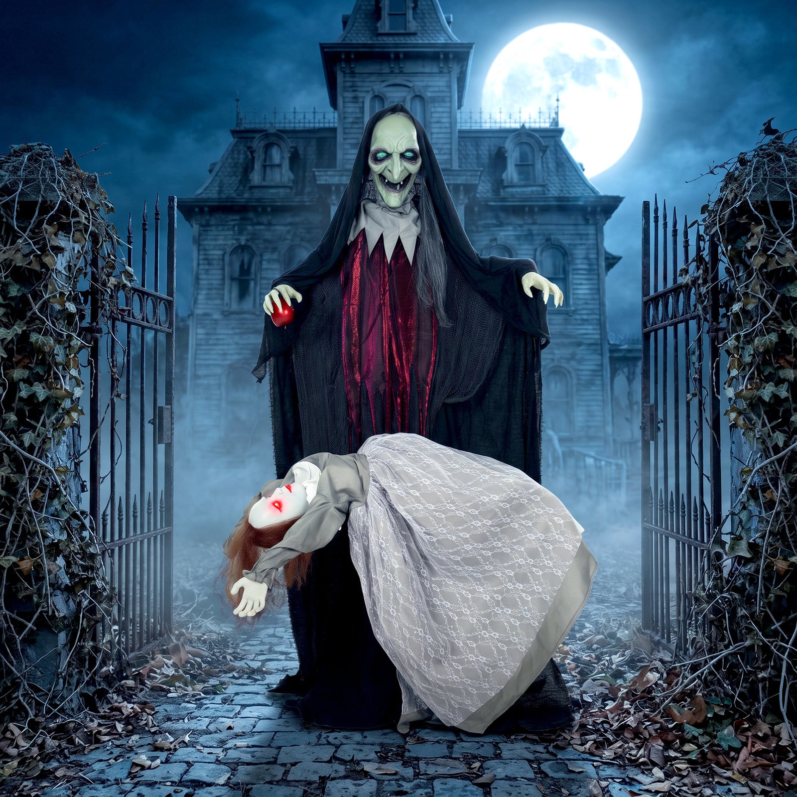 HOMCOM Halloween Animated Standing Witch With Floating Ghost Decoration
