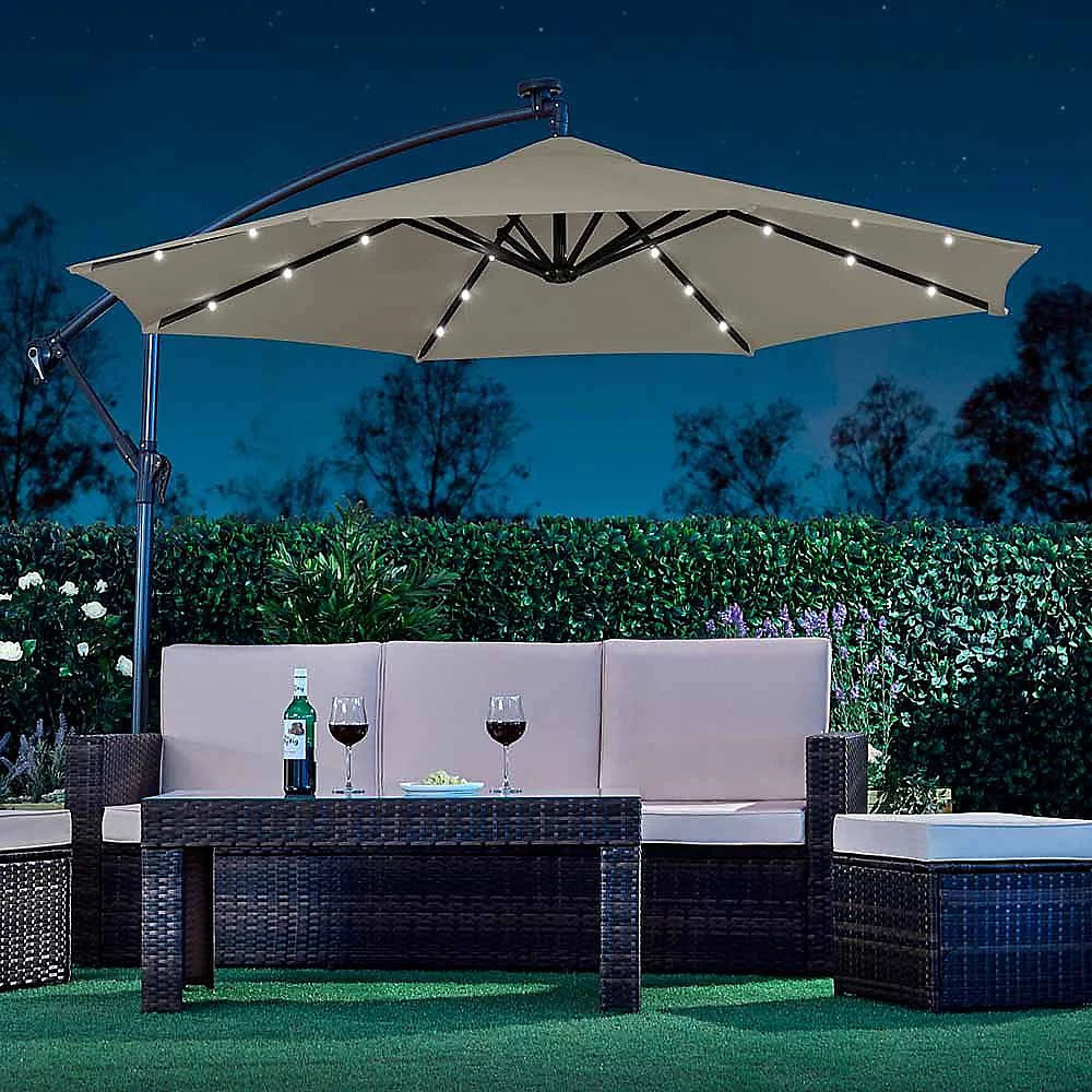Solar LED Cantilever Parasol | Light Grey