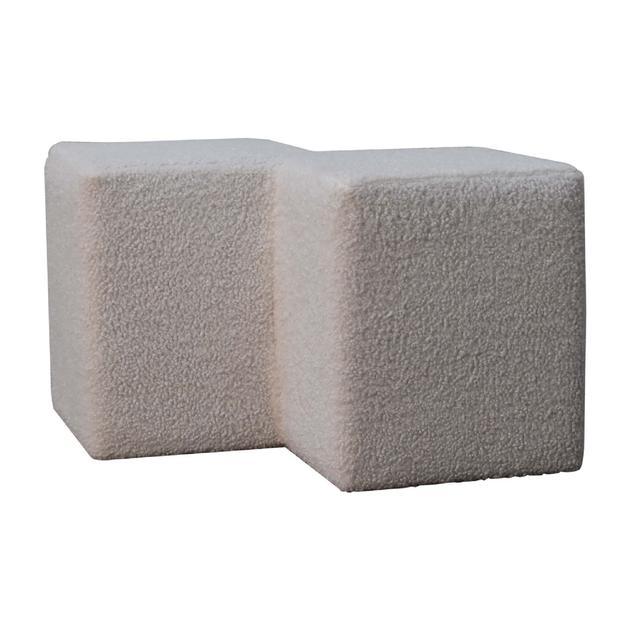 Solid Mango Wood White Boucle Twin Footstool