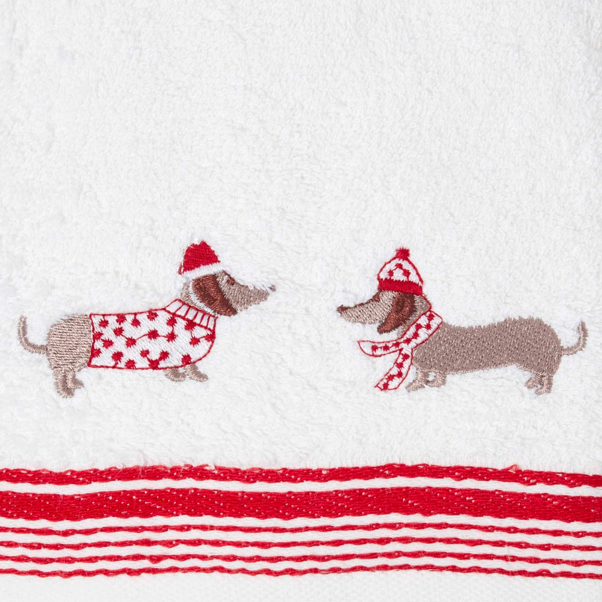Dachshund Embroidered 100% Cotton Christmas Hand Towel