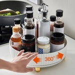 Rotating Round Spice Storage Rack Tray Turntable Kitchen Organizer | Large | Pearl White