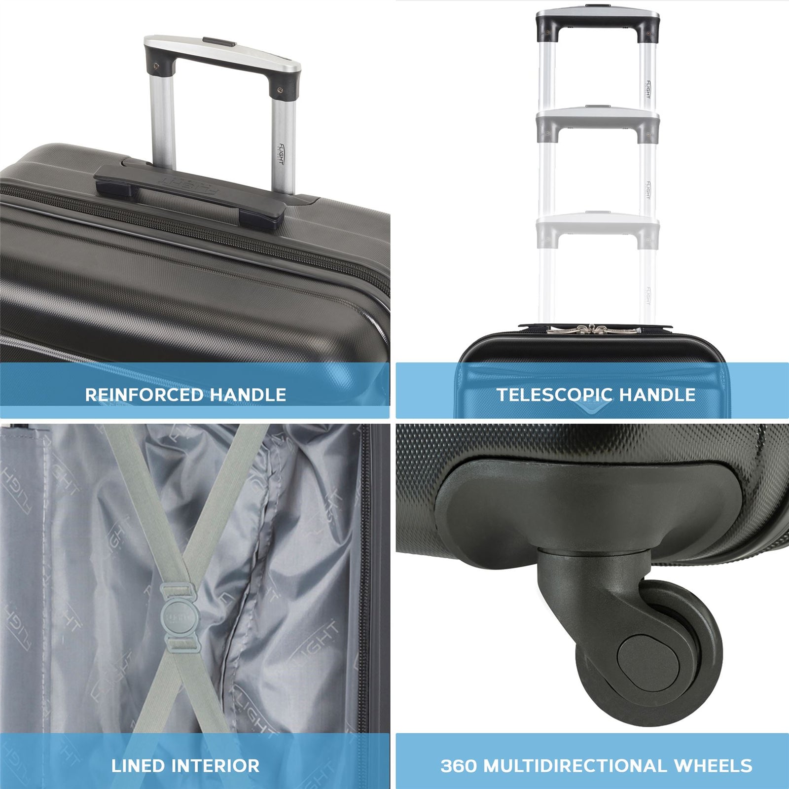 Set Of 4 Hard Suitcases Cabin & Hold Luggage - Underseat Cabin, Overhead Cabin With Medium And Large Checkin Hold Suitcases Set | Set-of-4 | Black