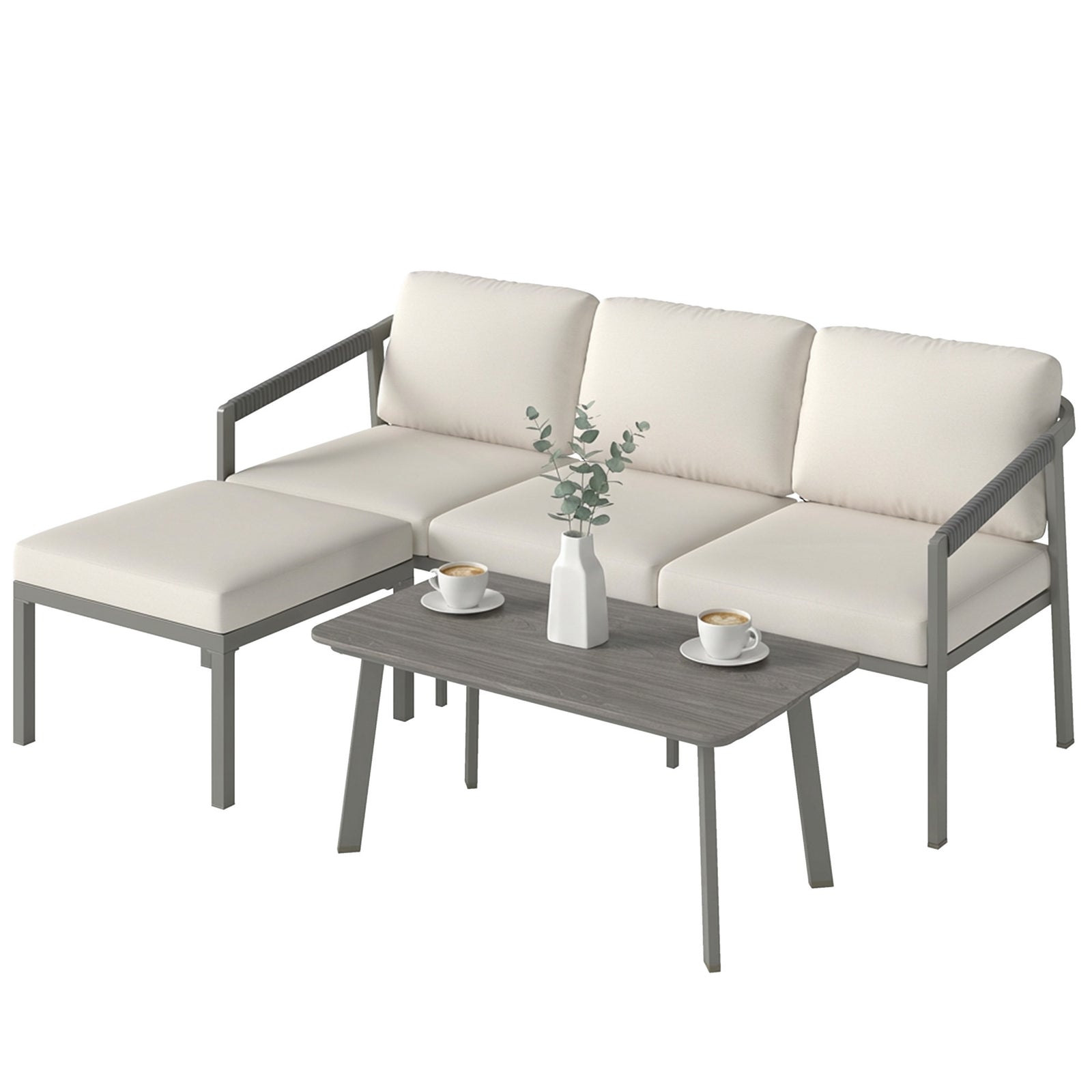 3 Piece Garden Dining Set, Outdoor Patio Furniture, Grey