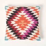 Handwoven Kilim Cushion With Feather Filling | 45cm x 45cm | Pink & White