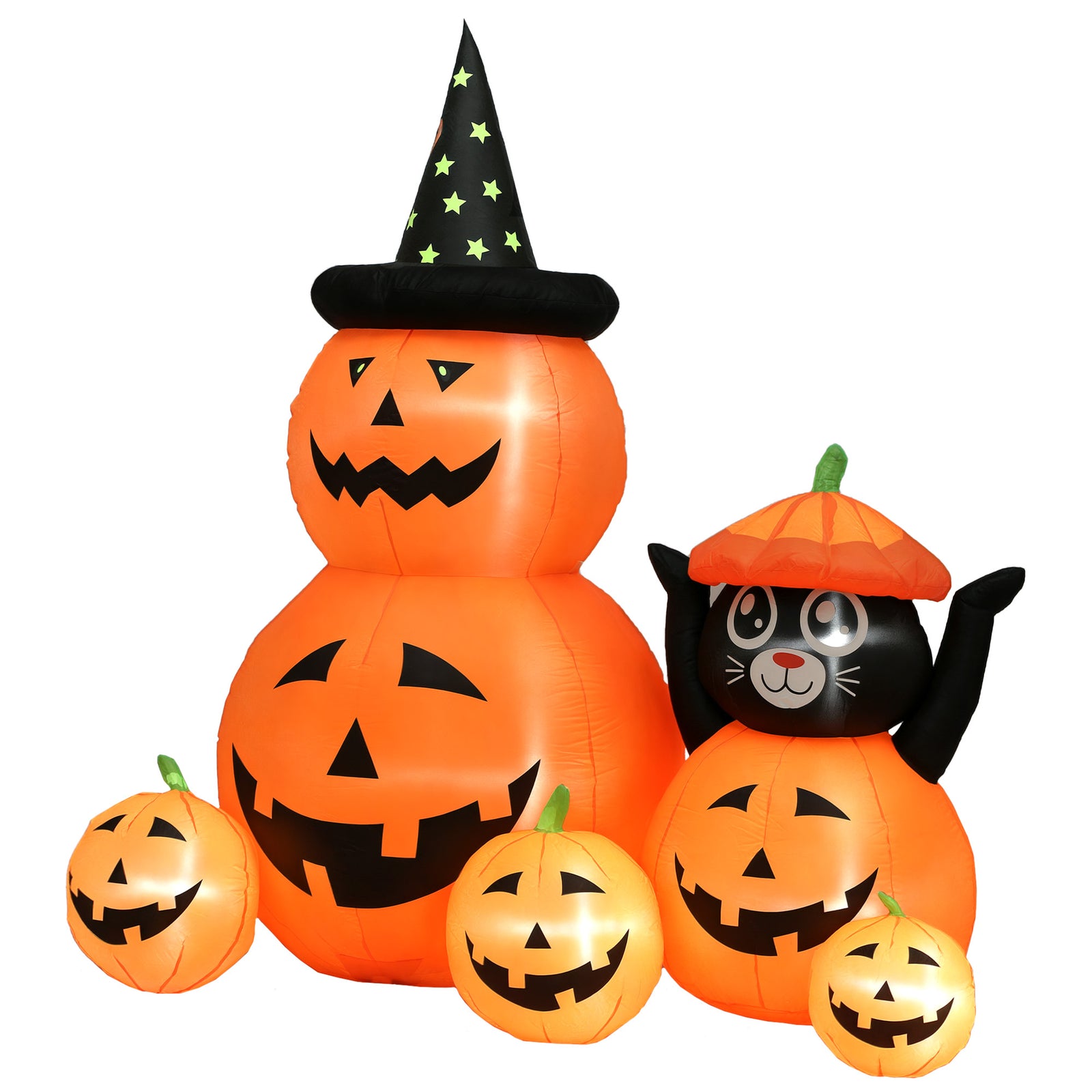 Pumpkin And Cat With Led Lights, Halloween Inflatables Decoration