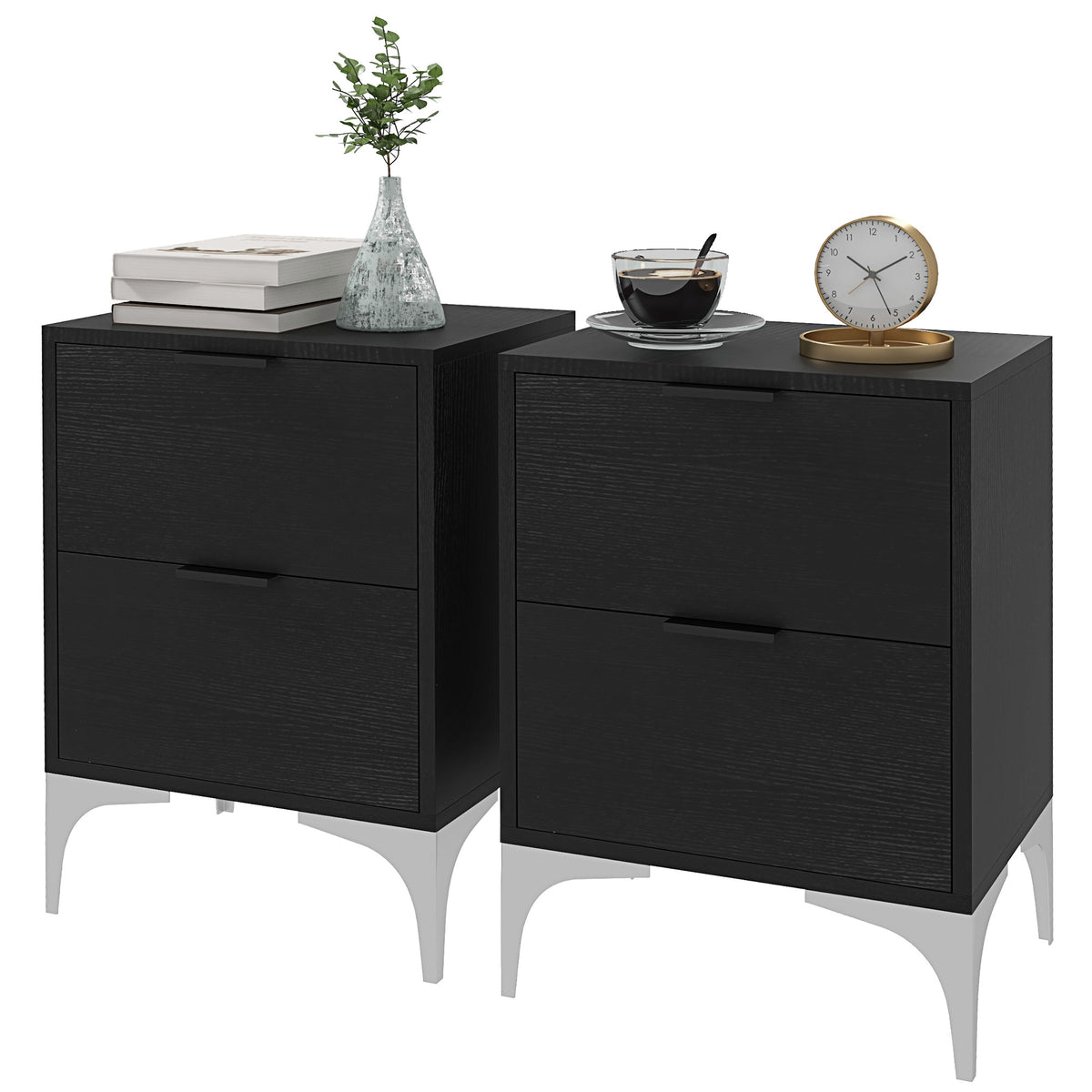 Bedside Tables Set Of 2 With 2 Drawers For Bedroom | Set of 2 | Black