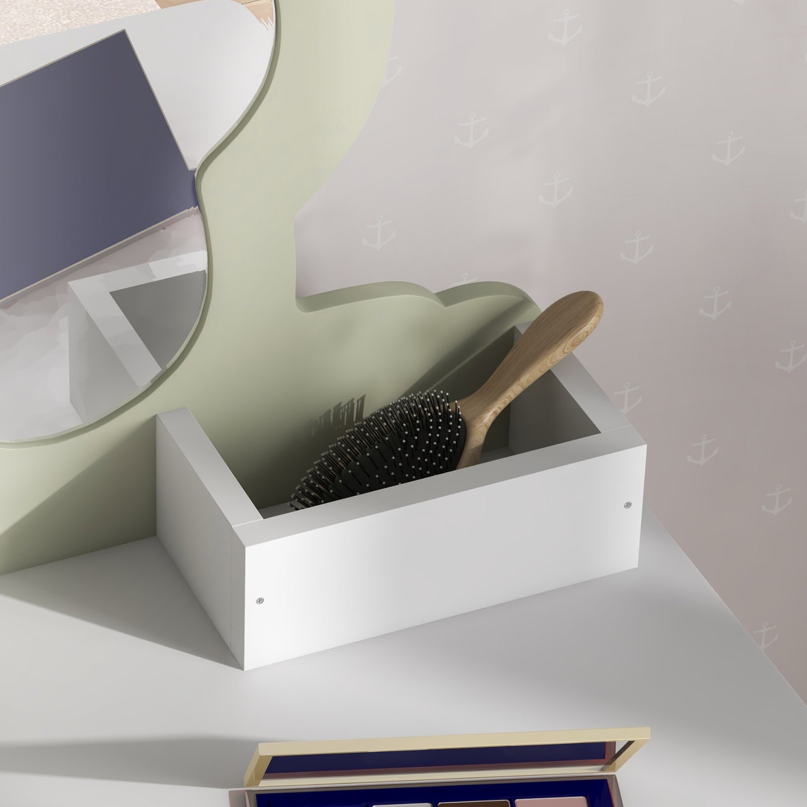 Kids Dressing Table With Mirror And Stool, Drawer, Storage Boxes - White | White