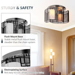 Flush Mount Ceiling Light W/ Wire Drawing Lampshade Chrome
