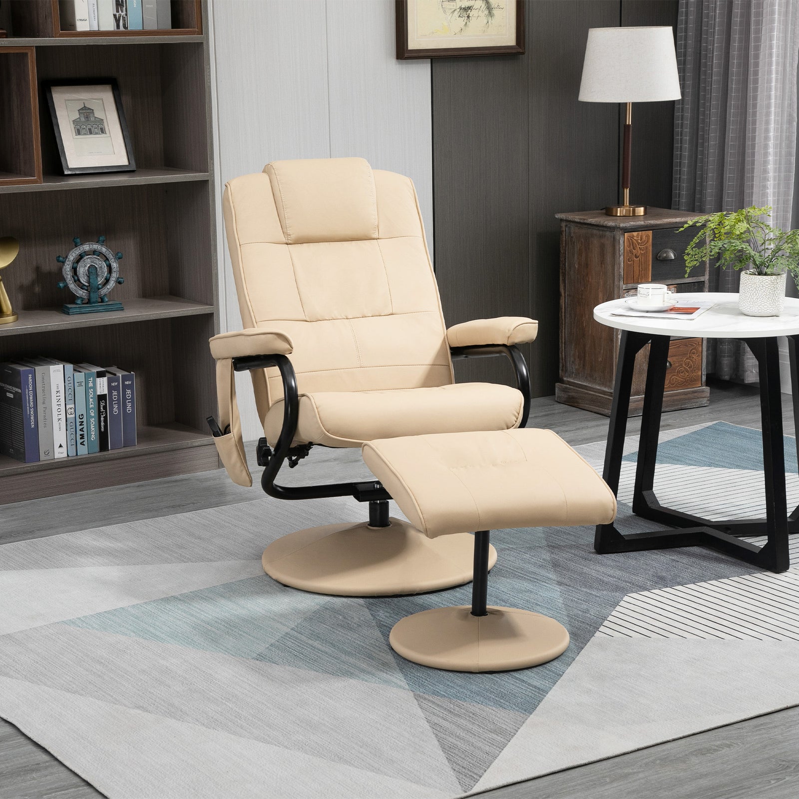 Massage Recliner Chair Cushioned Ottoman 10 Point Vibration | One Size | Beige