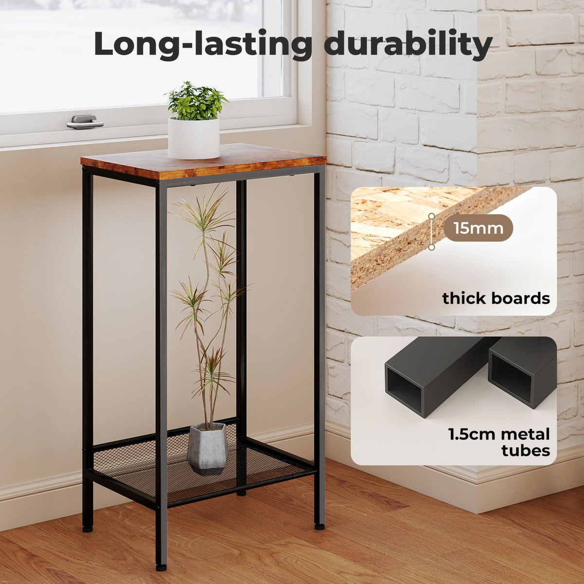 Levede Industrial Side Table Wood 2-tier Storage Shelf End Table For Living Room
