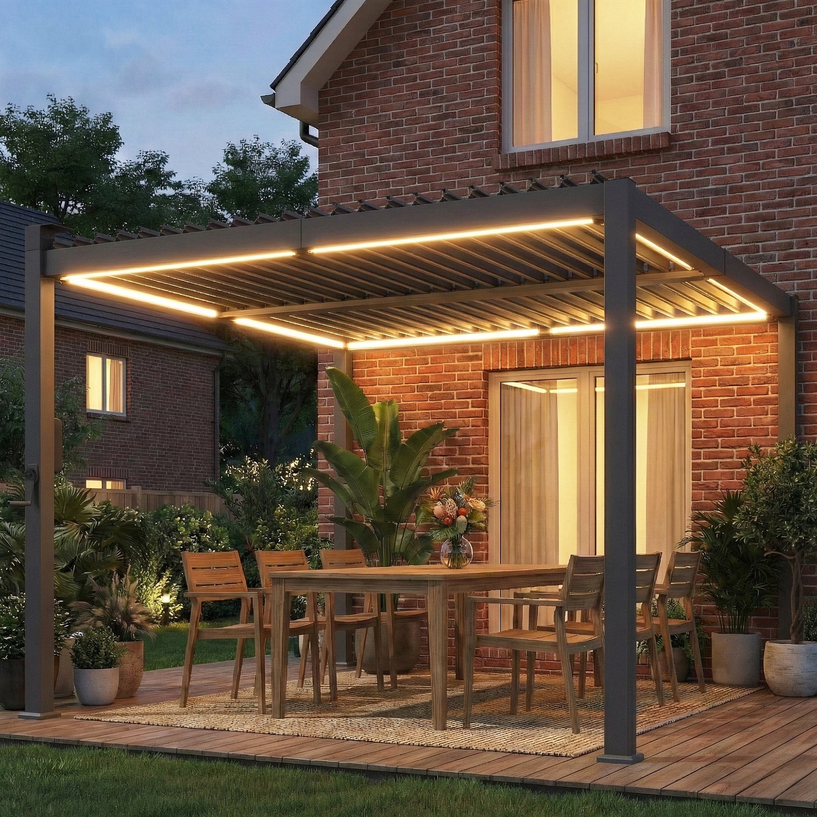 Outsunny 3 X 3 M Louvered Pergola W/ Solar Led Lights, Patio Gazebo Pergola