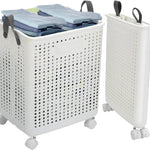Foldable Laundry Basket 42l Large Heavy Duty Laundry Hamper On Wheels Fold Away | White