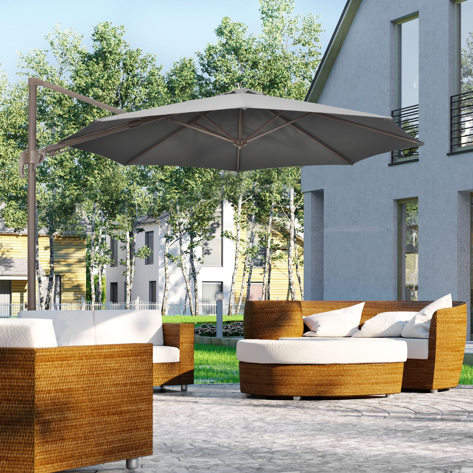 3m Garden Roma Parasol W/ Base | Dark Gray