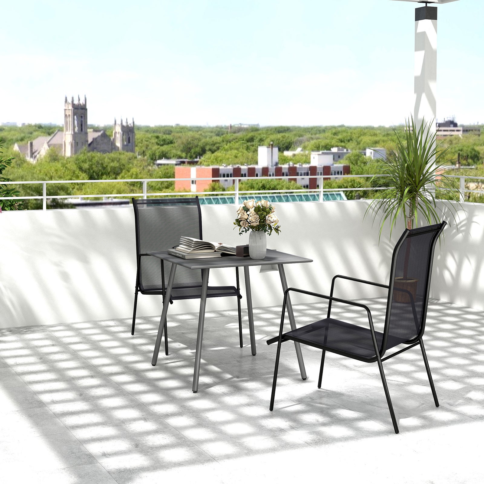 Garden Table For 4/6 Person W/ Slat Top, Steel | Medium | Gray