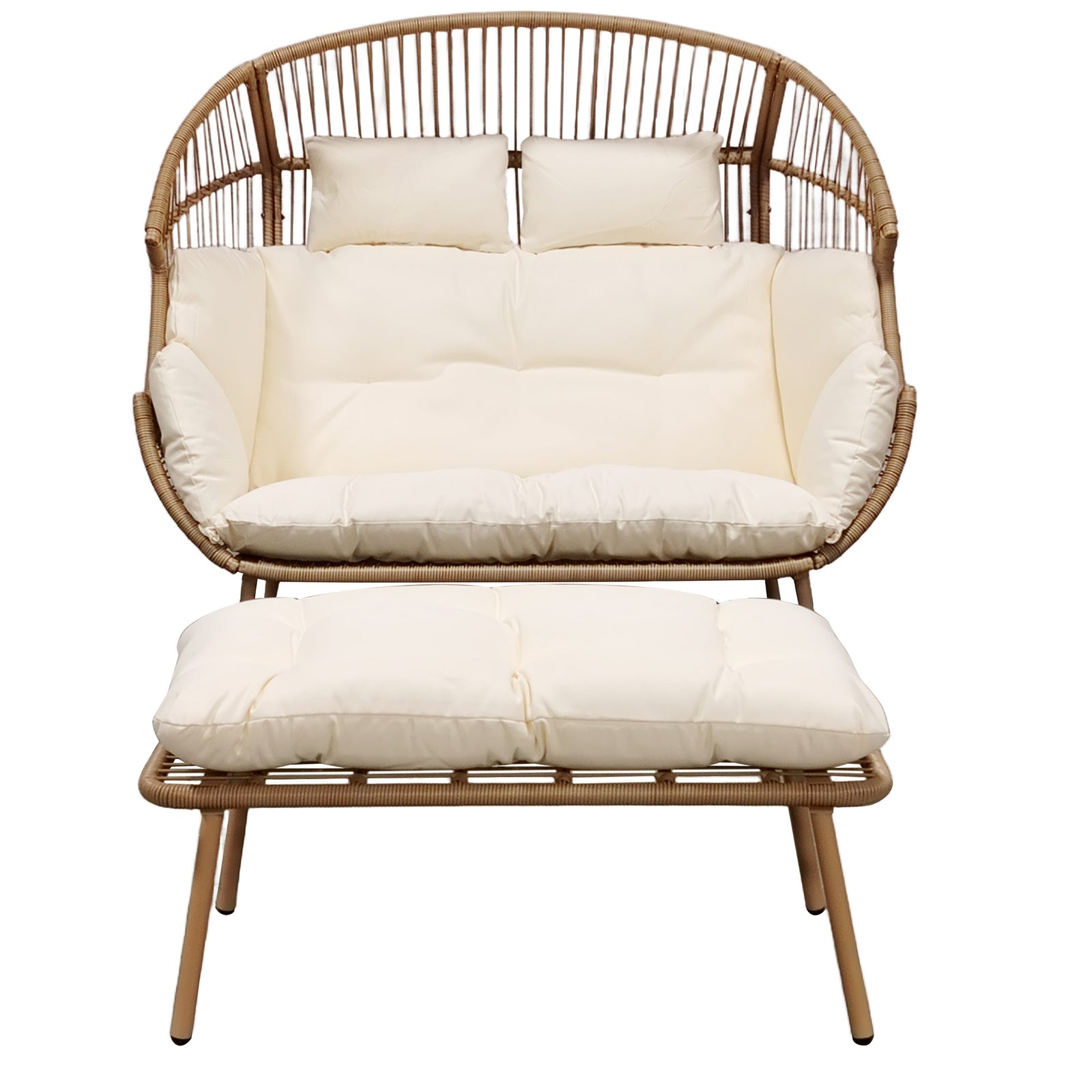 Cocona 2 Seat Standing Egg Chair And Stool | One Size | Cream