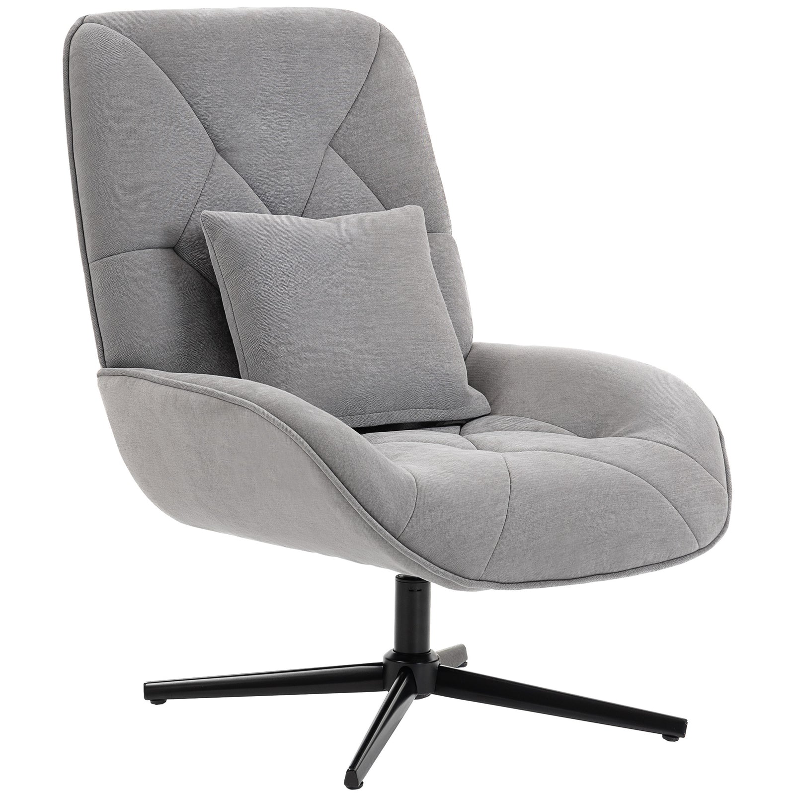 Swivel Accent Chair, Chenille Armchair With Lumbar Pillow | Light Grey