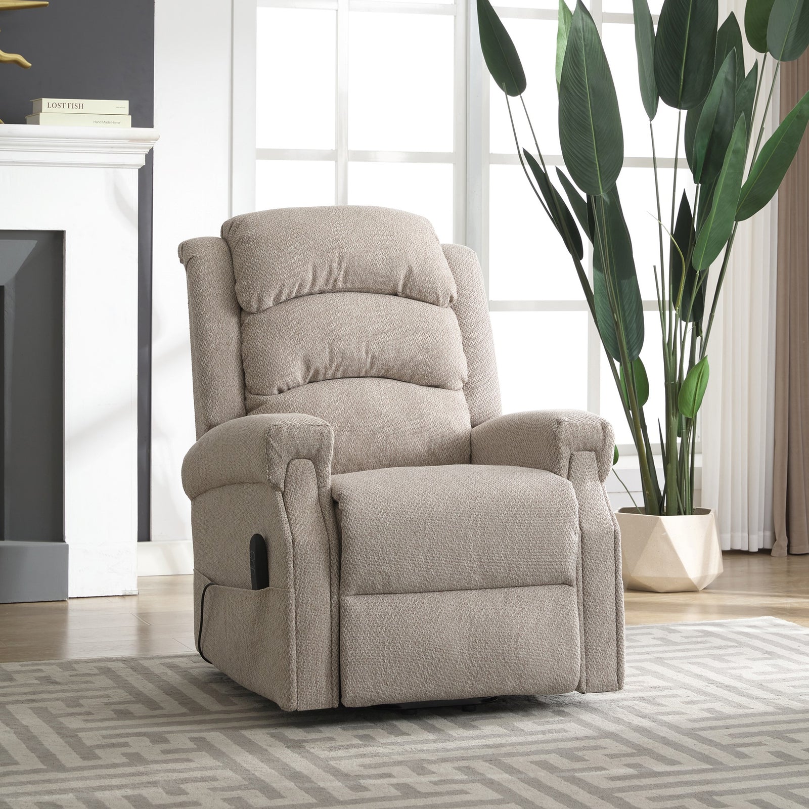 Eltham Dual Motor Electric Lift Assist Recliner With Massage And Heat | Beige