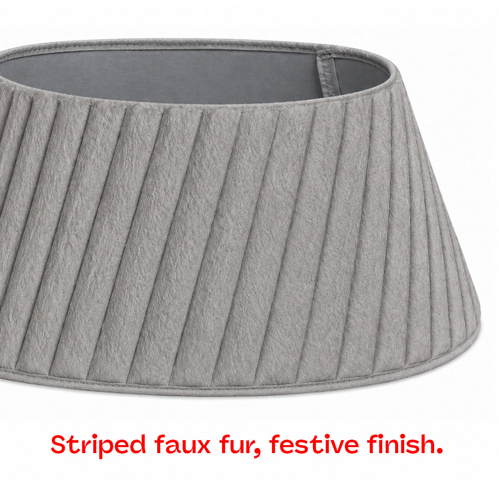 Round Faux Fur Christmas Tree Skirt With Velcro Closure | Grey