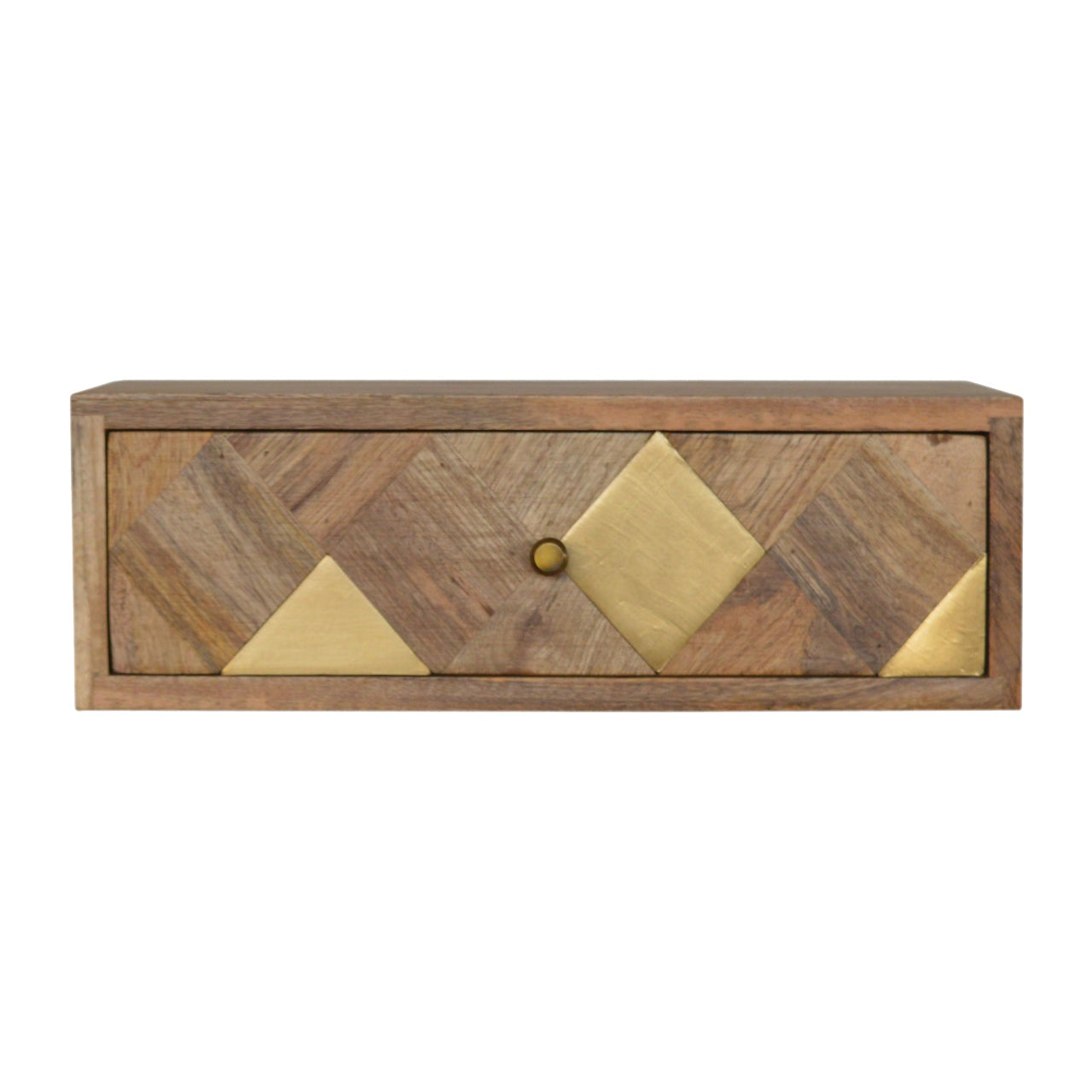 Solid Wood Wall Mounted Brass Inlay Bedside